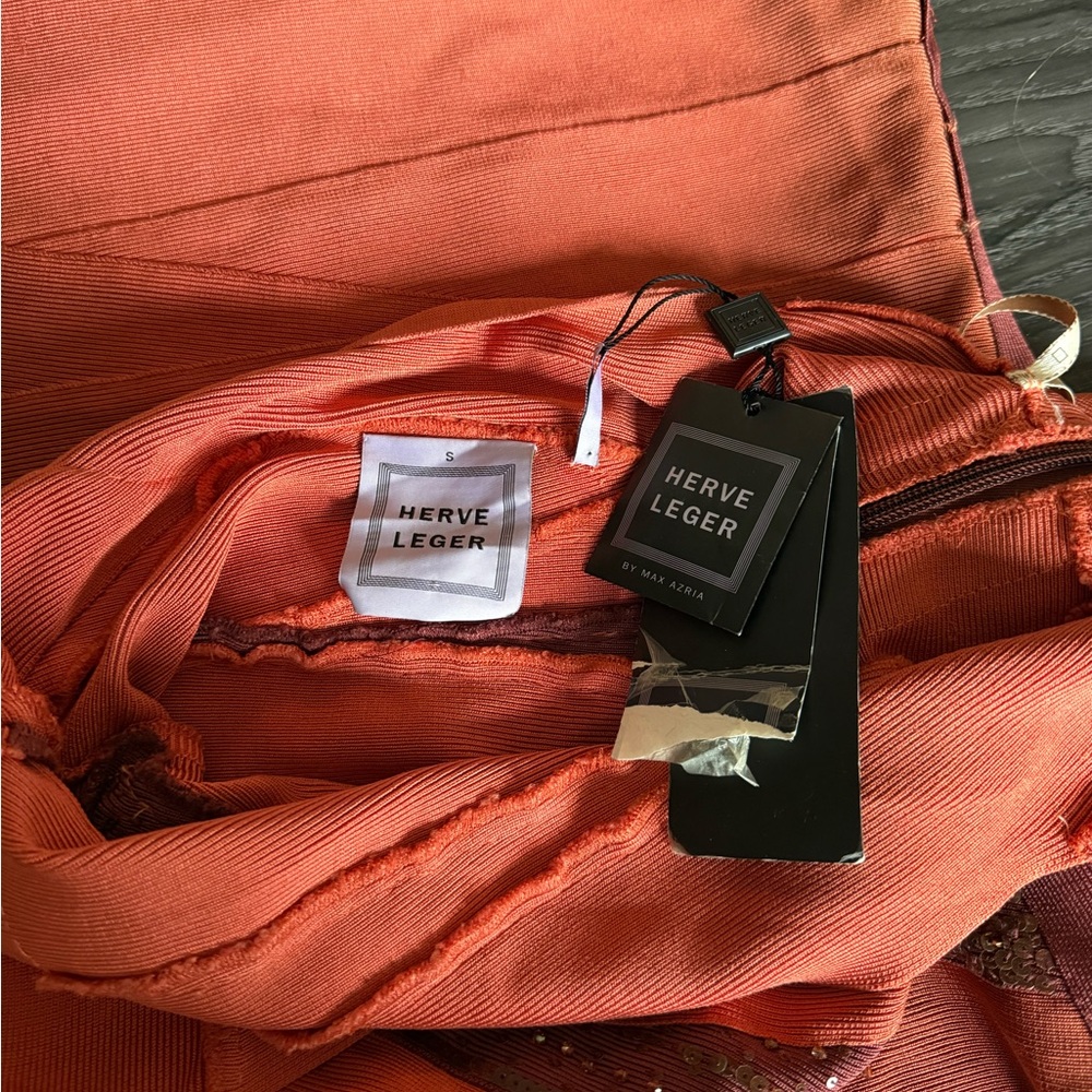 Herve Leger Asymmetrical Bandage Dress in Brightflame Orange - Picture 4 of 14
